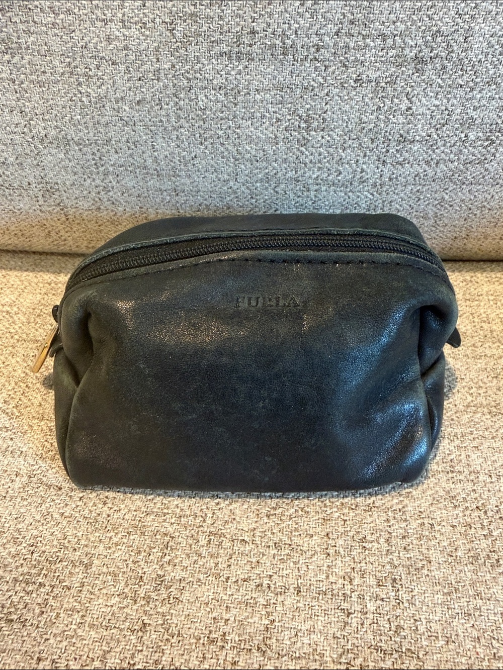 FURLA soft Black Leather Zip Pouch-Used-